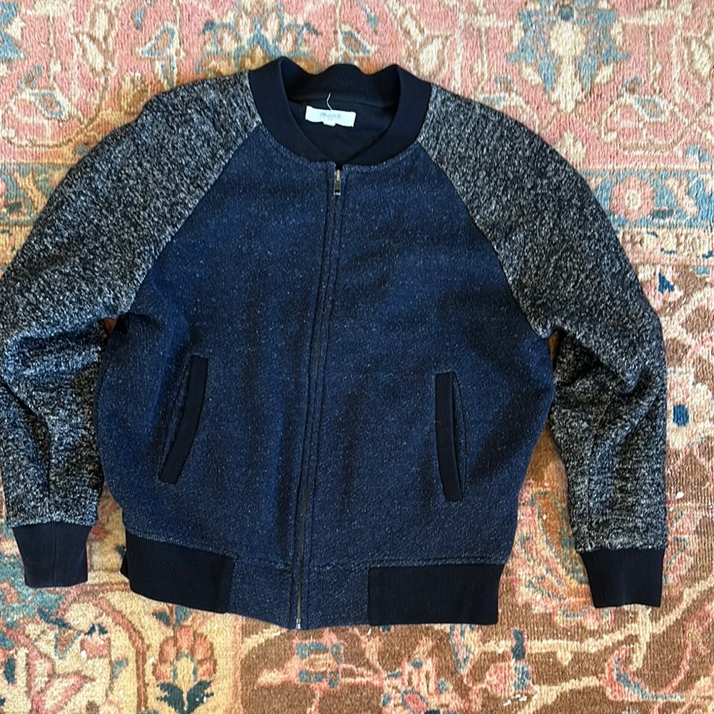 Stylish Blue and Gray Bomber Jacket
